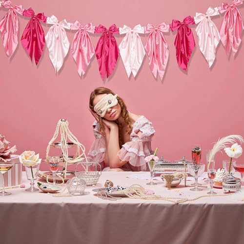 Gradient Pink Bow Garland Banner for Decorations