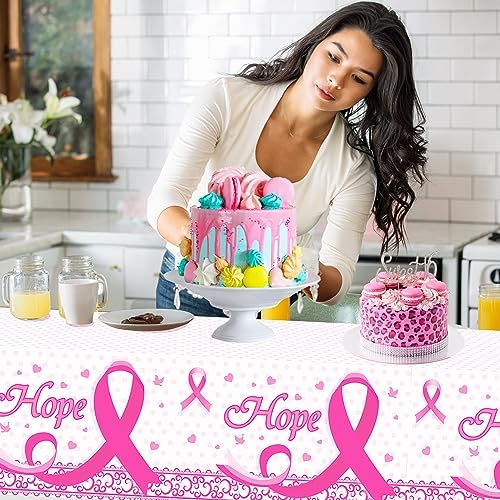 3PCS Breast Cancer Tablecloth Rectangular Plastic Covers Pink Ribbon Decorations