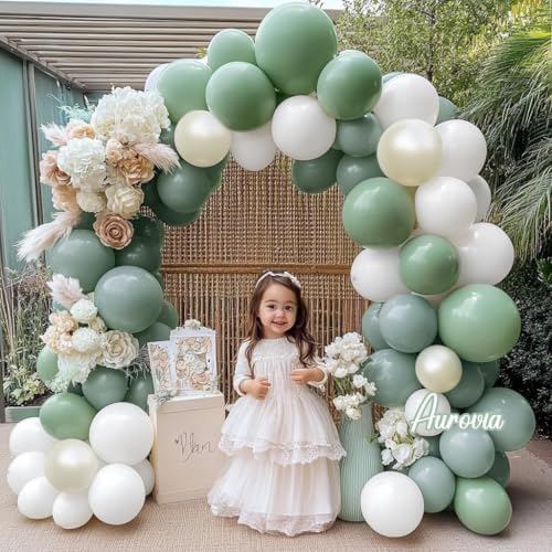 Dusty Green White Balloon Garland Party Decor Kit