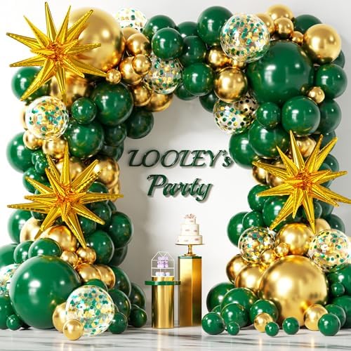 137Pcs Green and Gold Balloons Garland Arch Kit with Stars