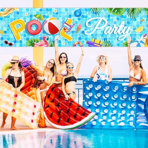 Pool Party Banner 98x20 Inch Summer Decor