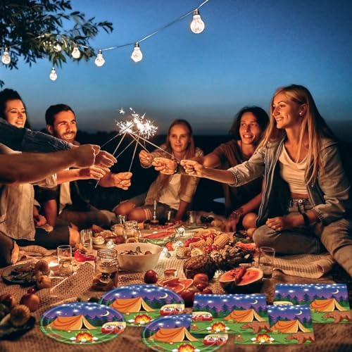 40Pcs Camping Party Decorations with Plates Napkins