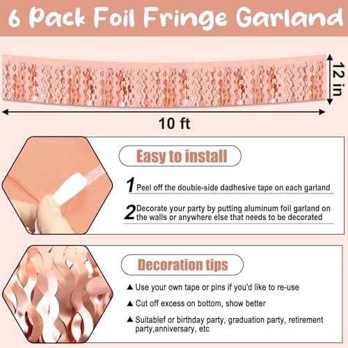 6 Pack 10 Feet Rose Gold Wave Foil Garland