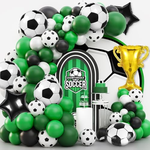 Soccer Party Decor Kit 113Pcs Green White Black Balloons