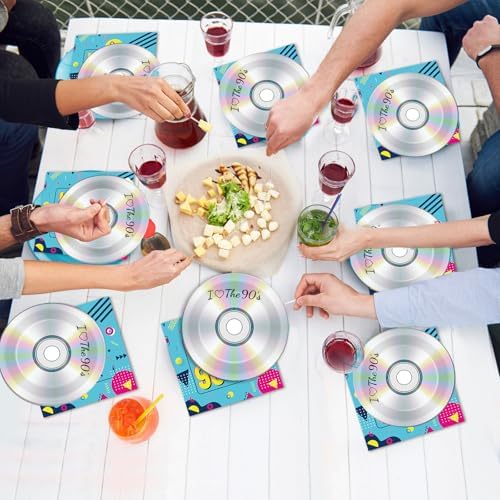 CHUNNIN 50Pcs Retro 90s Party Plates and Napkins Set