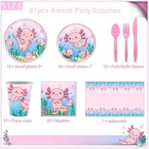 81 Pcs Axolotl Birthday Party Supplies Set
