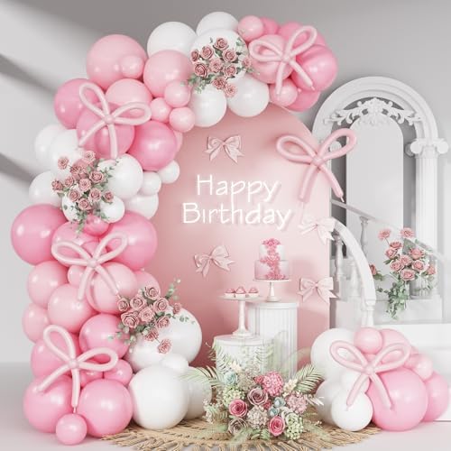 Pink Bow Balloon Arch Kit 91 Pcs Birthday Decor