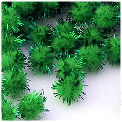 The Crafts Outlet Chenille Sparkly Pom Poms Emerald Green 10-inch 500-pc