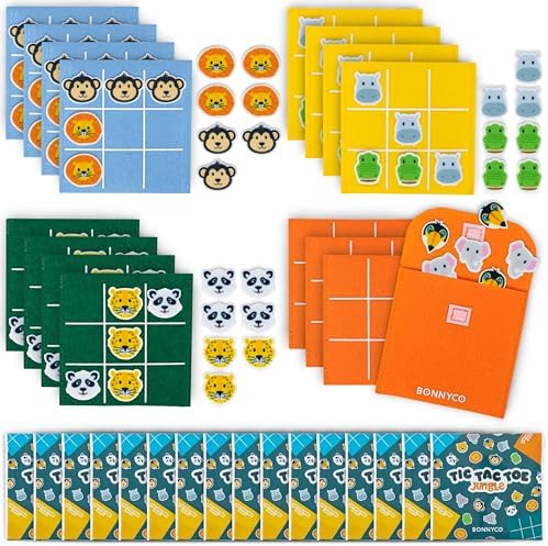 BONNYCO Tic Tac Toe Game Pack 16 Jungle Animals Kids Party Favors