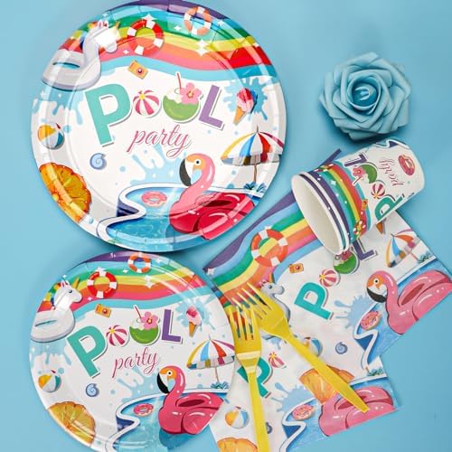 Atonofun Pool Birthday Party Tableware Set 24Pcs Blue
