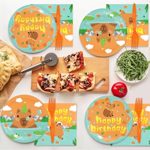48Pcs Kapybara Cartoon Animal Party Tableware Set for 16 Guests