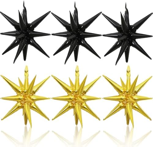 6PCS Black Gold Star Balloons for Party Decorations