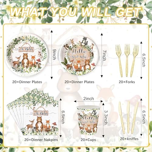 Safari Woodland Animal 120PCS Baby Shower Tableware Set