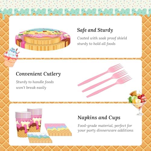 146Pcs Ice Cream Party Supplies Kit for 24 Guests