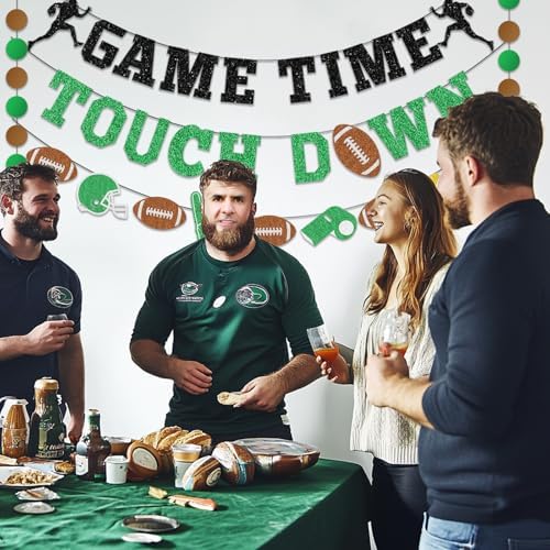 4Pcs Glitter Green Football Party Banners with Hanging Straps