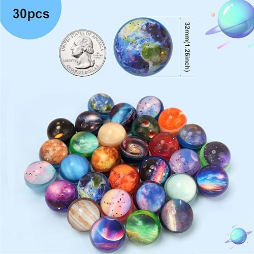 Pllieay 30PCS Galaxy Bouncy Balls Space Party Favors for Kids