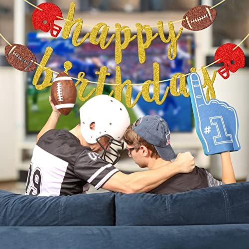 Happy Birthday Football Banner with Gold Glitter