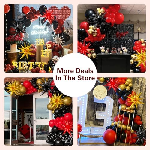 LOOLEY 137Pcs Red Black Gold Balloons Garland Arch Kit with Stars