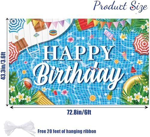 Large Pool Birthday Banner Backdrop 72x43 Inch