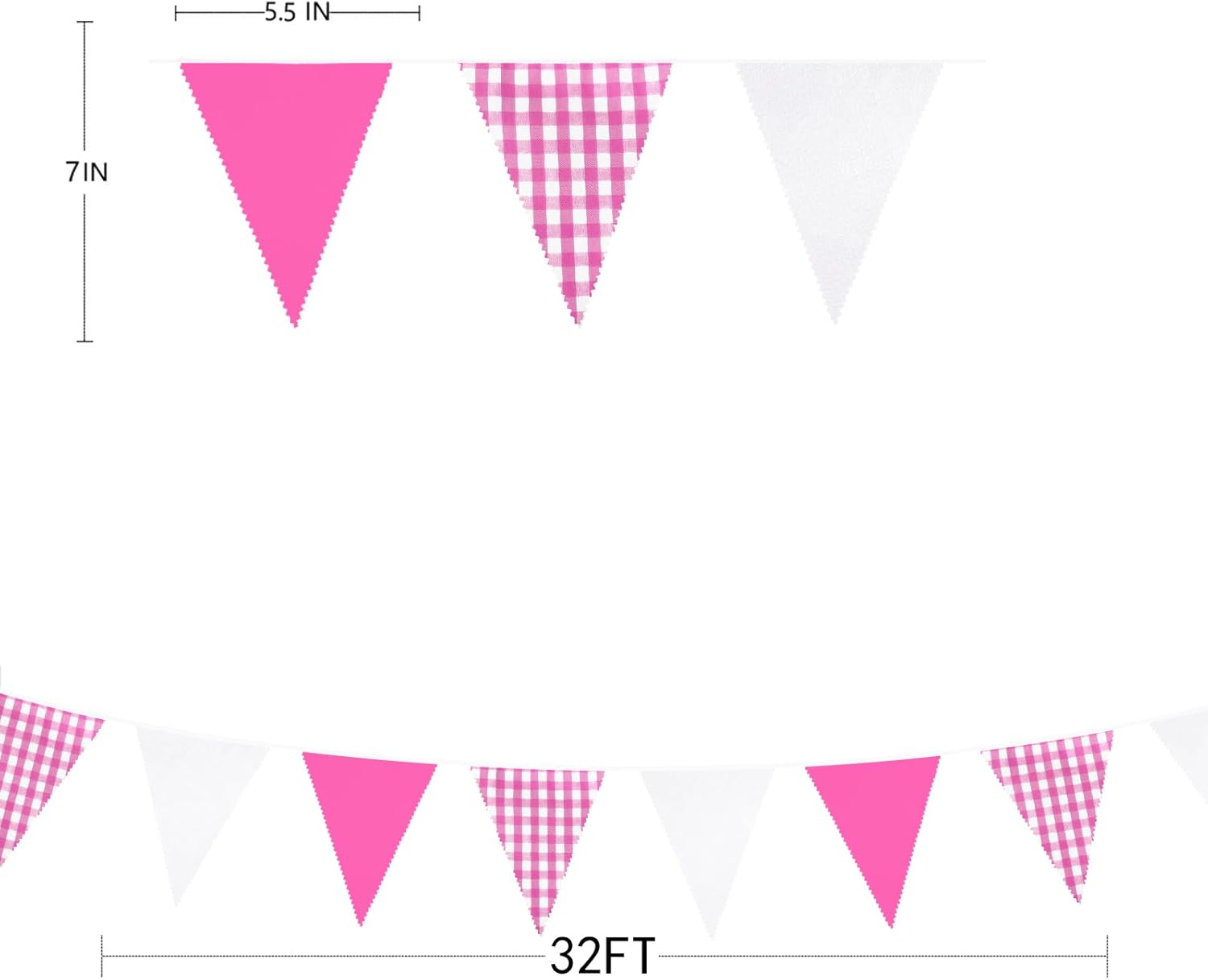 32 Ft Hot Pink Buffalo Plaid Checkered Flag Garland for Parties