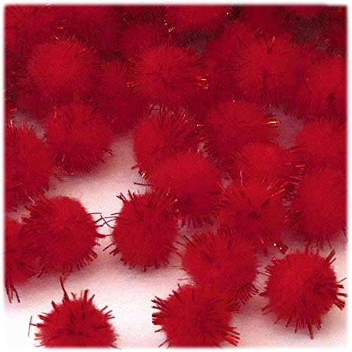 The Crafts Outlet Chenille Sparkly Pom Poms Red 10-inch 500-pc