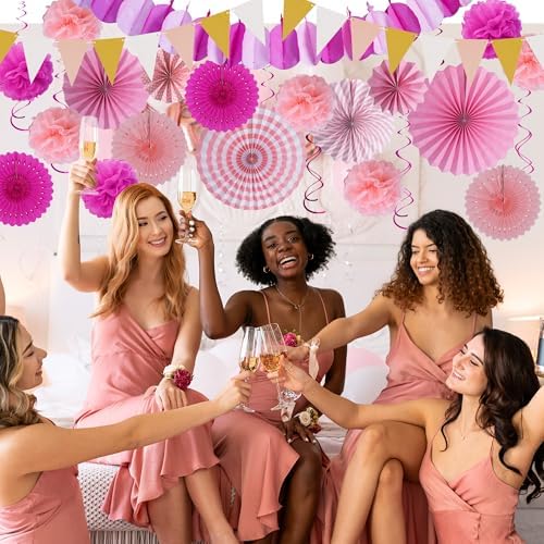 Huryfox 33pcs Pink Party Decorations Set