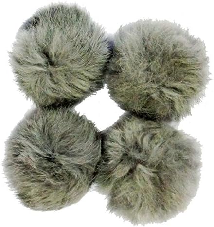 Light Grey Rabbit Fur Pom Pom Trims Pack of 4