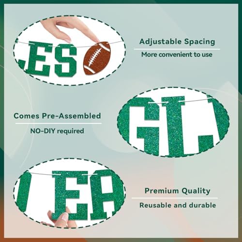 Go Eagles Banner Football Party Decor Green Glitter