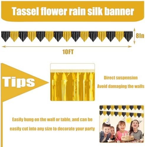3P Black Gold Metallic Foil Fringe Banners