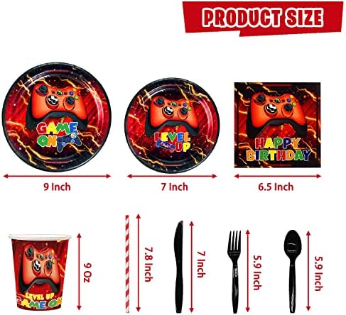 Mpanwen Red Gamer Party Supplies Set - 202Pcs for 25 Guests
