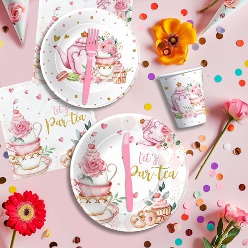 HIPVVILD Tea Party Tableware Set - Floral Garden Theme 24 Pieces