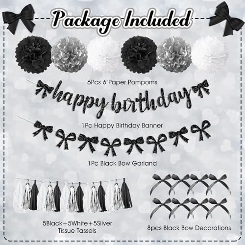 Black Bow Birthday Decorations Set