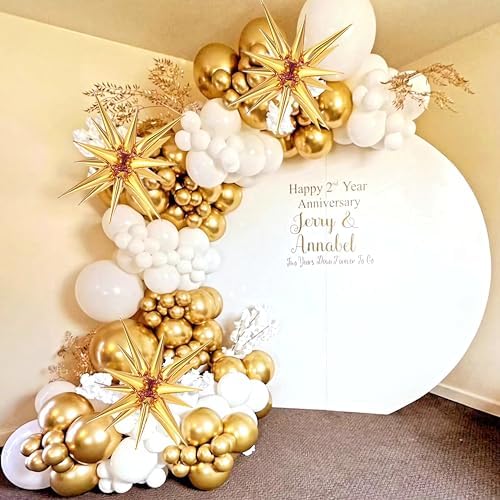 White and Gold Balloons Garland Arch Kit - 130Pcs Set