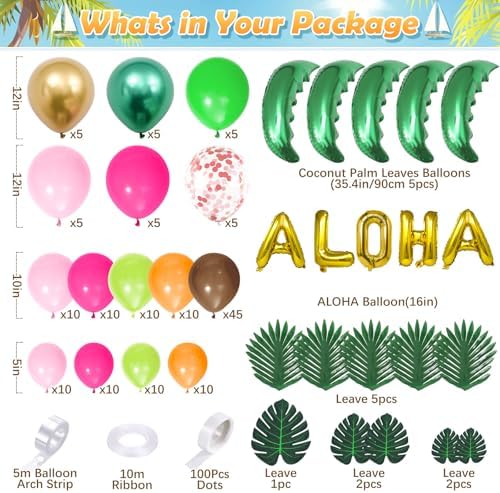 178Pcs Tropical Luau Balloons Arch Kit