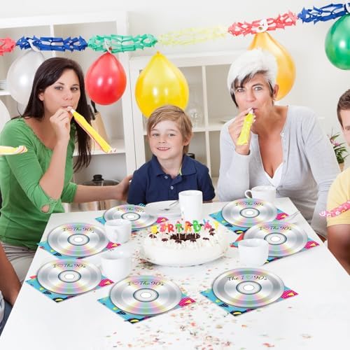 CHUNNIN 50Pcs Retro 90s Party Plates and Napkins Set