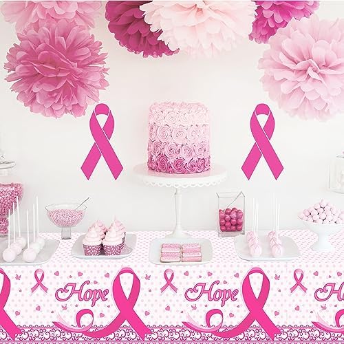 3PCS Breast Cancer Tablecloth Rectangular Plastic Covers Pink Ribbon Decorations