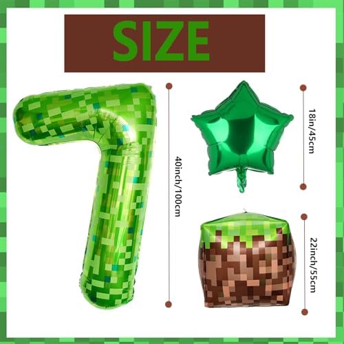 40 Inch Green Pixel Number 7 Foil Balloon Set 5Pcs