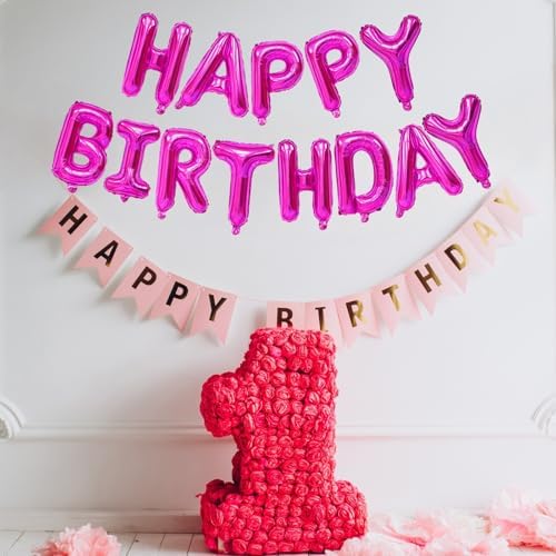 Hot Pink Happy Birthday Balloons Banner for Parties