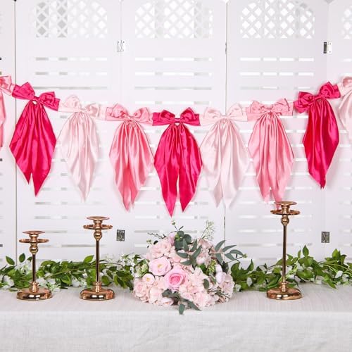 Gradient Pink Bow Garland Banner for Decorations