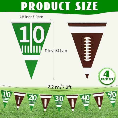 4 Pcs Football Banners Green Sports Party Decor