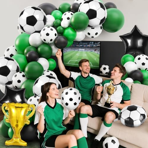 Soccer Party Decor Kit 113Pcs Green White Black Balloons