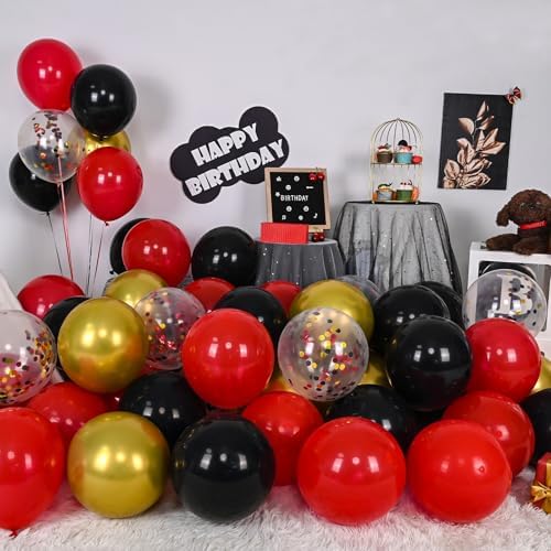 Red Black and Gold Balloons 60 Pack 12 Inches
