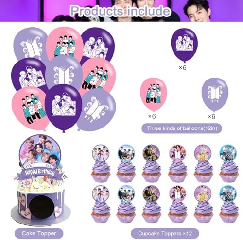 OUDINI Bangtan Boys Birthday Backdrop with Balloons and Party Decor