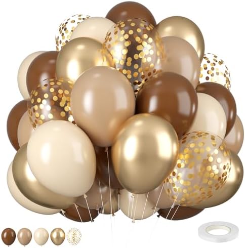 Retro Brown Cream and Metallic Sand Gold Balloons - 12 Inch Set