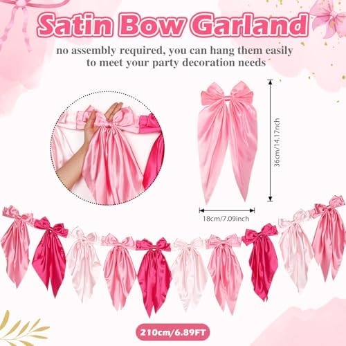 Gradient Pink Bow Garland Banner for Decorations
