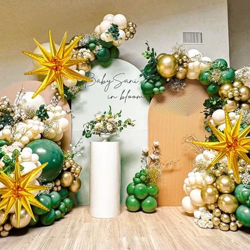 137Pcs Green and Gold Balloons Garland Arch Kit with Stars