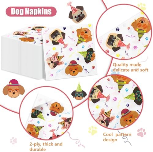 100 Pcs Cute Puppy Dog Party Napkins - 13x13 Inch