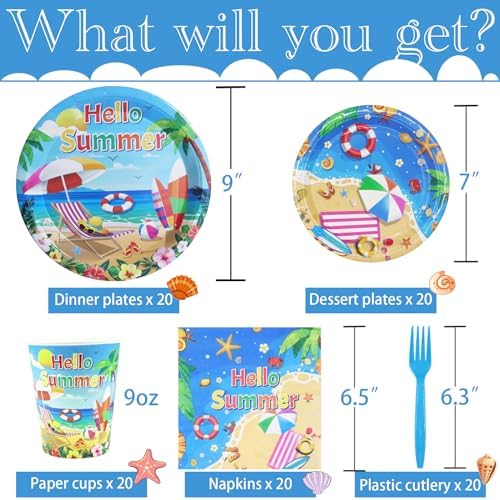 Decodinli 20 Piece Beach Party Tableware Set