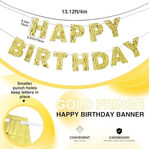 Gold Happy Birthday Banner - 9ft Pre-Strung Foil Garland