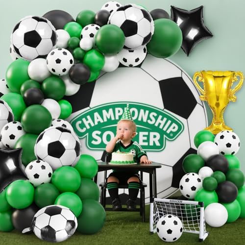 Soccer Party Decor Kit 113Pcs Green White Black Balloons
